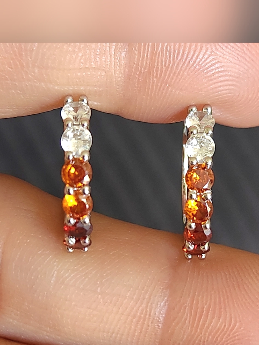 New 925 Silver Orange Sapphire Ruby Diamond Hoop Earrings for Women - Picture 2 of 11